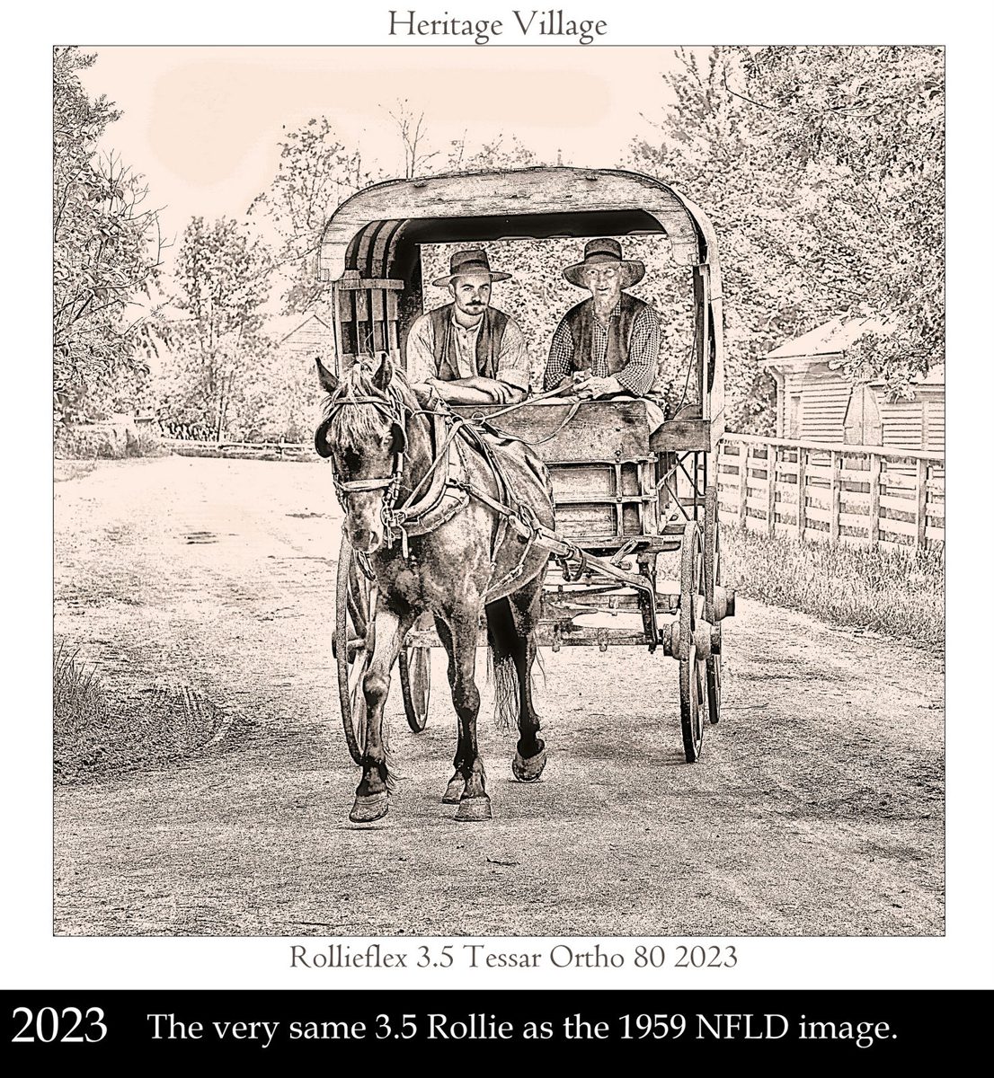 Crombie McNeill. Black and white old vintage shot of two men on a horse carriage.