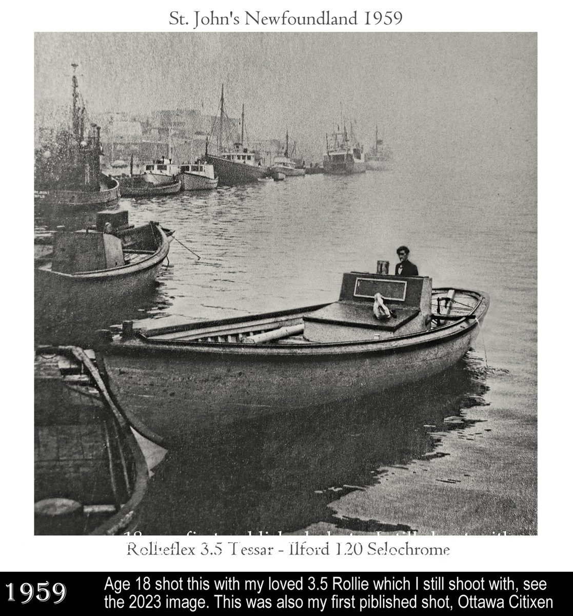 Crombie McNeill. Black and white image of a boat in water.