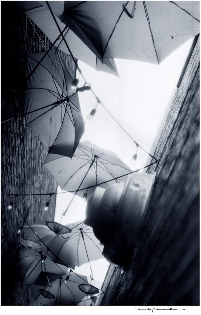 Friday Favourites #themefree. Black and white image of umbrellas hung up